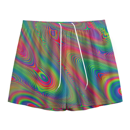 Psychedelic Rave Print Mesh Shorts