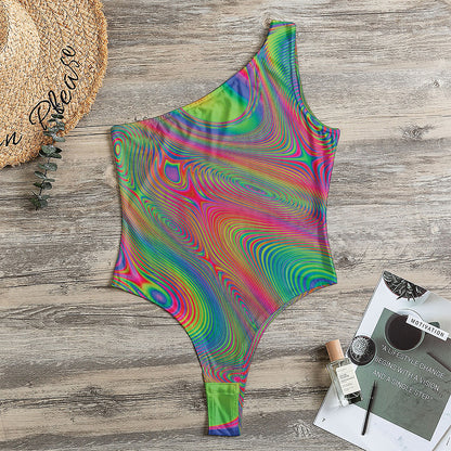 Psychedelic Rave Print One Shoulder Bodysuit
