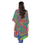 Psychedelic Rave Print Open Front Beach Cover Up