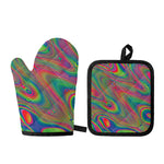 Psychedelic Rave Print Oven Mitt And Pot Holder Set