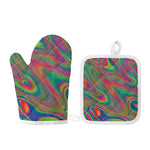 Psychedelic Rave Print Oven Mitt And Pot Holder Set