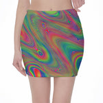 Psychedelic Rave Print Pencil Mini Skirt