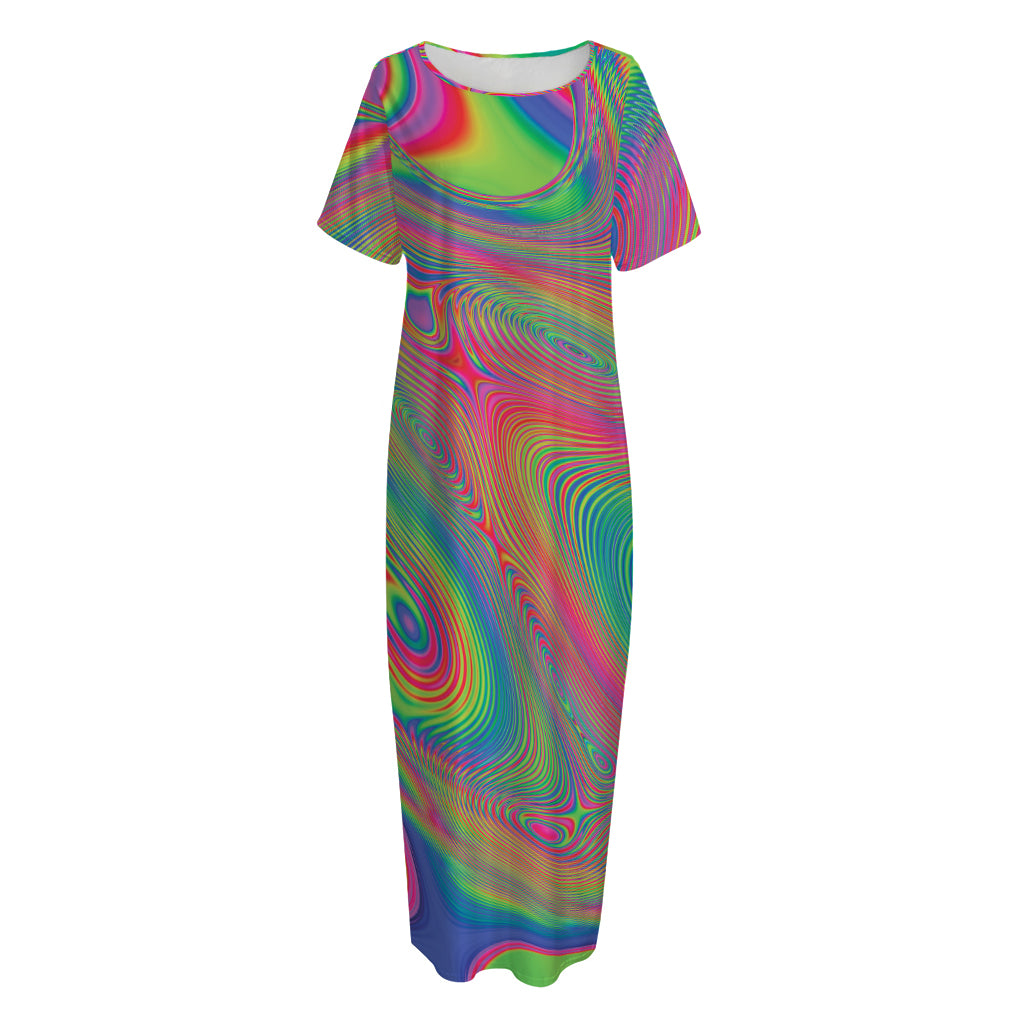 Psychedelic Rave Print Short Sleeve Long Nightdress