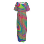 Psychedelic Rave Print Short Sleeve Long Nightdress