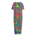 Psychedelic Rave Print Short Sleeve Long Nightdress