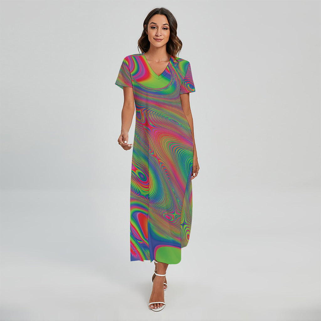 Psychedelic Rave Print Short Sleeve Maxi Dress