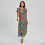 Psychedelic Rave Print Short Sleeve Maxi Dress