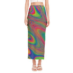 Psychedelic Rave Print Side Slit Maxi Skirt