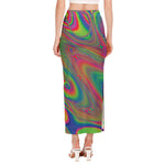 Psychedelic Rave Print Side Slit Maxi Skirt