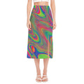 Psychedelic Rave Print Side Slit Midi Skirt