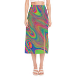 Psychedelic Rave Print Side Slit Midi Skirt