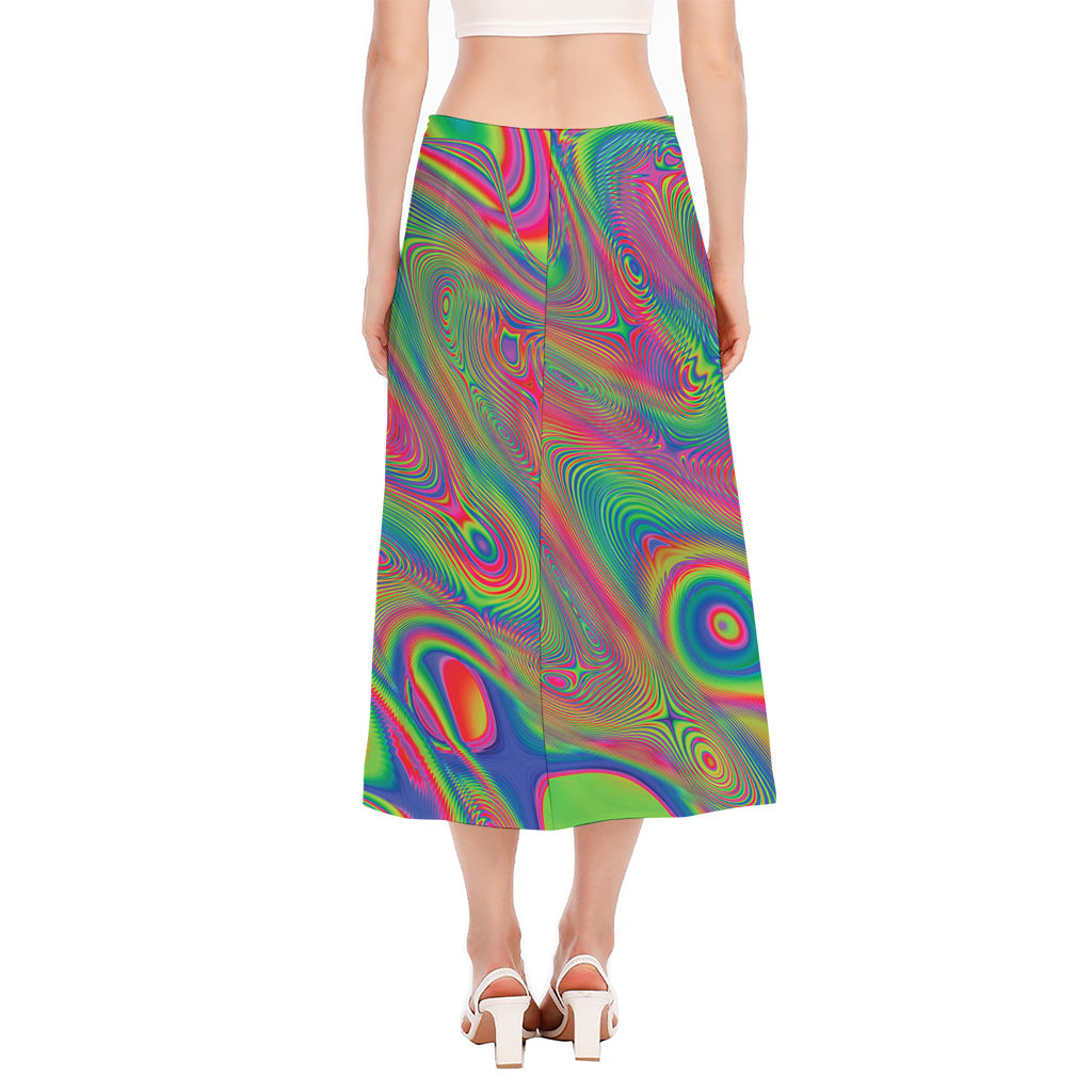 Psychedelic Rave Print Side Slit Midi Skirt