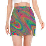 Psychedelic Rave Print Side Slit Mini Skirt
