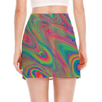 Psychedelic Rave Print Side Slit Mini Skirt