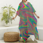 Psychedelic Rave Print Silk V-Neck Kaftan Dress