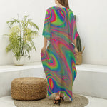 Psychedelic Rave Print Silk V-Neck Kaftan Dress