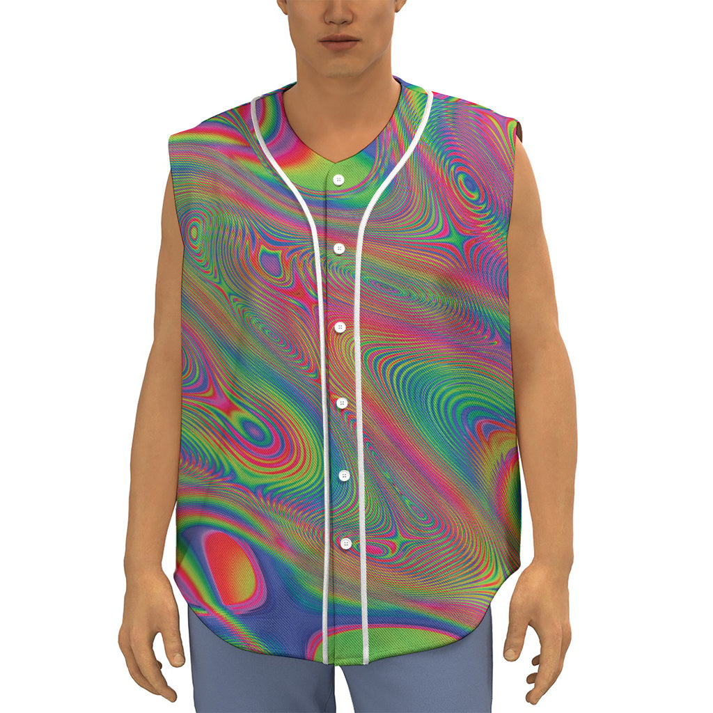Psychedelic Rave Print Sleeveless Baseball Jersey