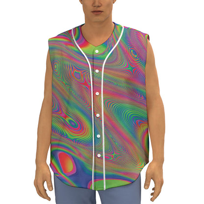 Psychedelic Rave Print Sleeveless Baseball Jersey