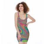 Psychedelic Rave Print Sleeveless Bodycon Dress
