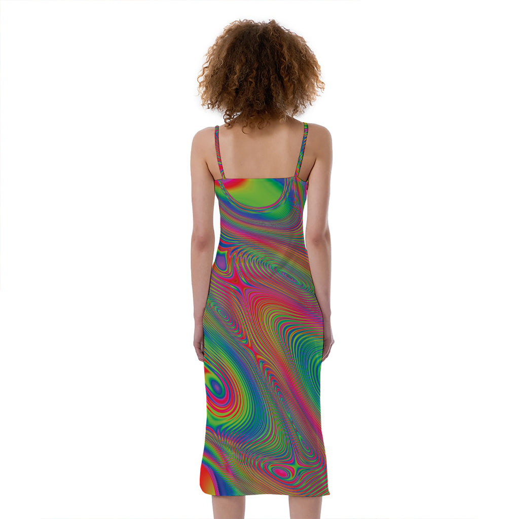 Psychedelic Rave Print Slim Fit Midi Cami Dress