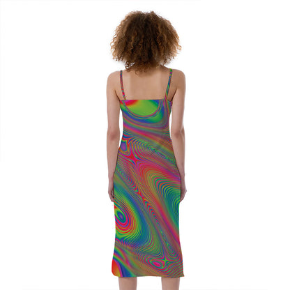Psychedelic Rave Print Slim Fit Midi Cami Dress