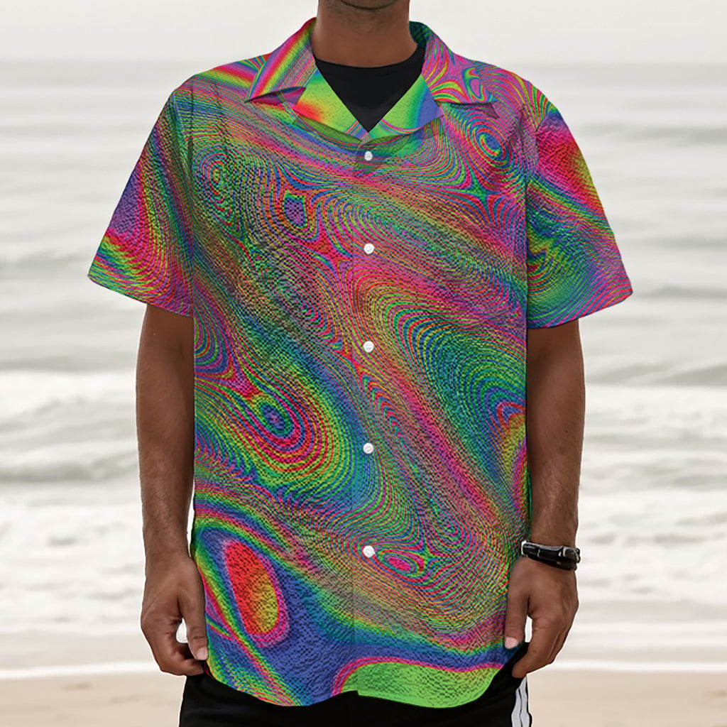 Psychedelic Rave Print Textured Short Sleeve Shirt