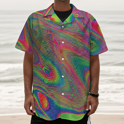 Psychedelic Rave Print Textured Short Sleeve Shirt