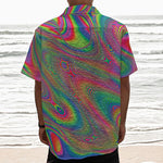 Psychedelic Rave Print Textured Short Sleeve Shirt