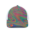 Psychedelic Rave Print White Mesh Trucker Hat