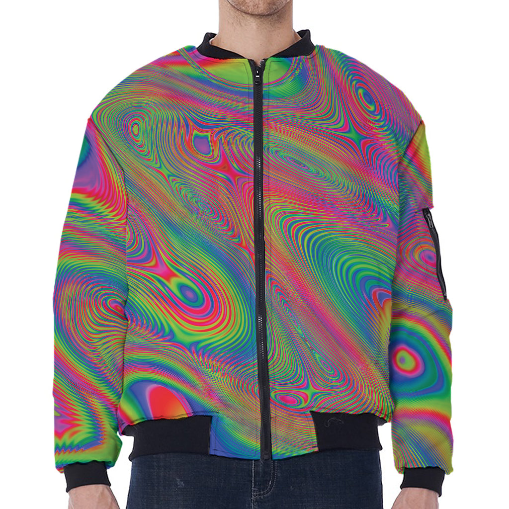 Psychedelic Rave Print Zip Sleeve Bomber Jacket