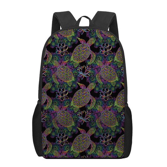 Psychedelic Sea Turtle Pattern Print 17 Inch Backpack