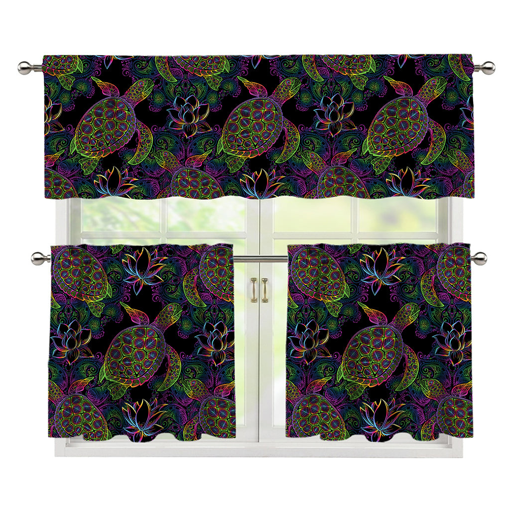Psychedelic Sea Turtle Pattern Print 3 Piece Kitchen Curtains