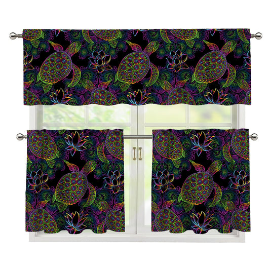 Psychedelic Sea Turtle Pattern Print 3 Piece Kitchen Curtains