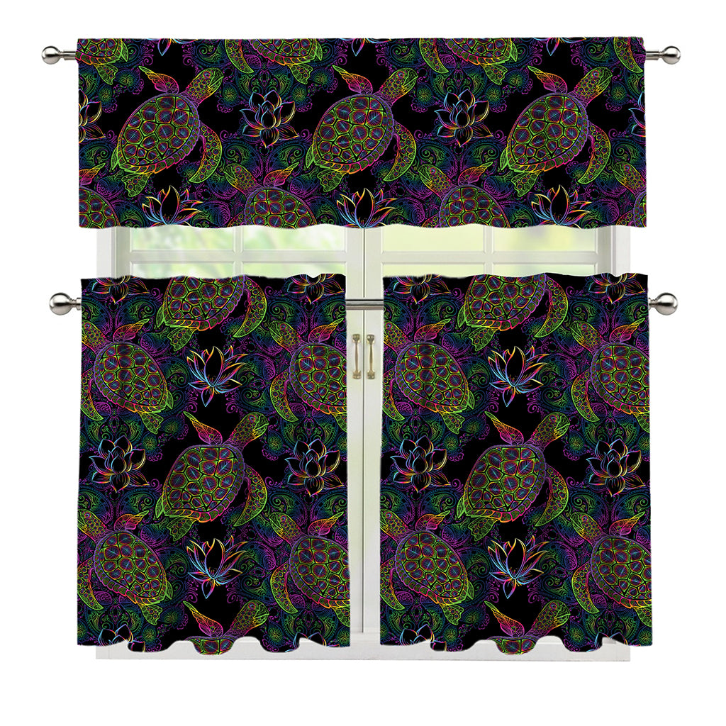 Psychedelic Sea Turtle Pattern Print 3 Piece Kitchen Curtains