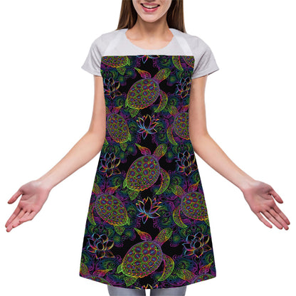 Psychedelic Sea Turtle Pattern Print Adjustable Apron