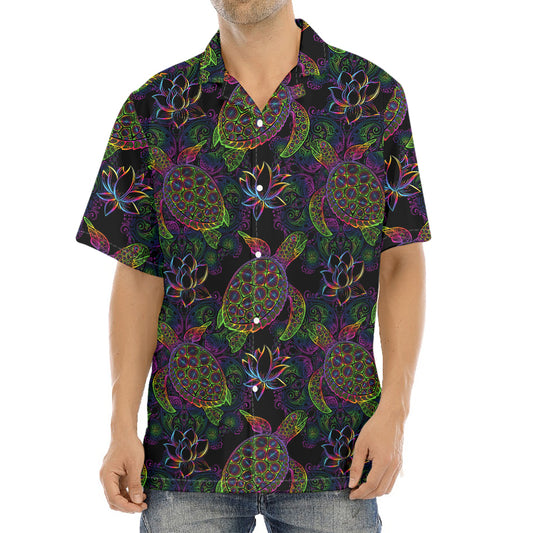 Psychedelic Sea Turtle Pattern Print Aloha Shirt