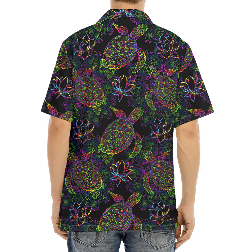 Psychedelic Sea Turtle Pattern Print Aloha Shirt