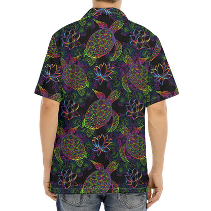 Psychedelic Sea Turtle Pattern Print Aloha Shirt