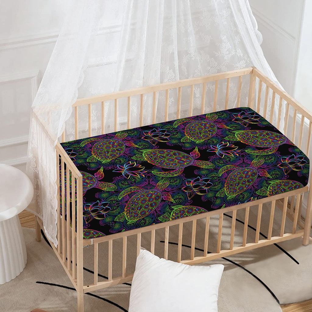 Psychedelic Sea Turtle Pattern Print Baby Crib Sheet