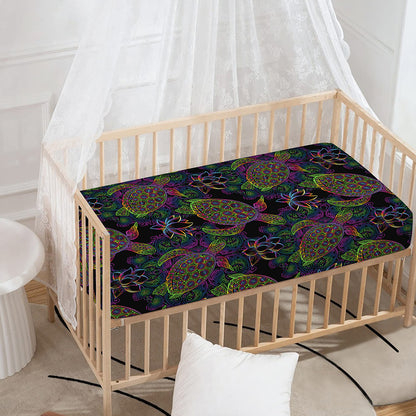 Psychedelic Sea Turtle Pattern Print Baby Crib Sheet