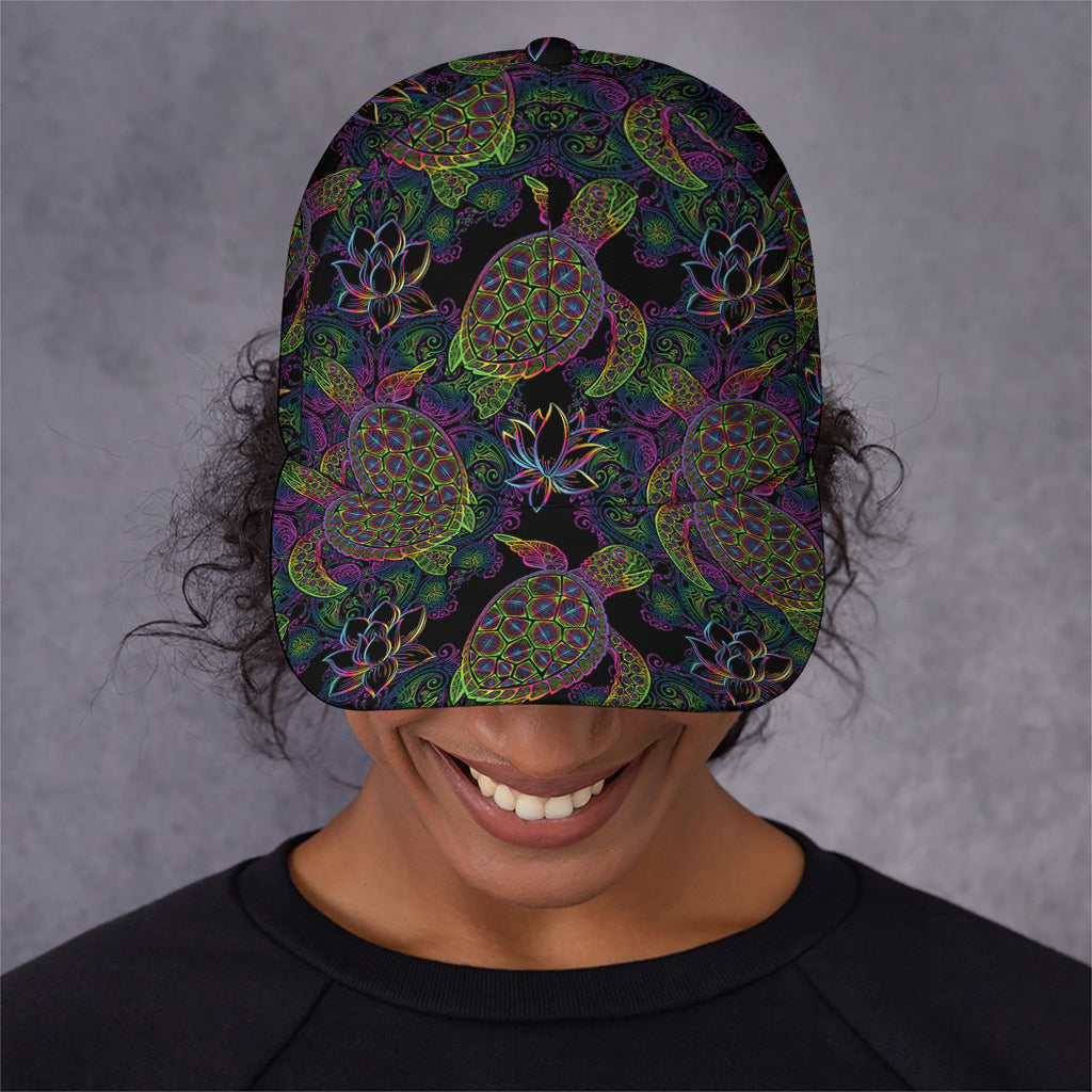 Psychedelic Sea Turtle Pattern Print Baseball Cap