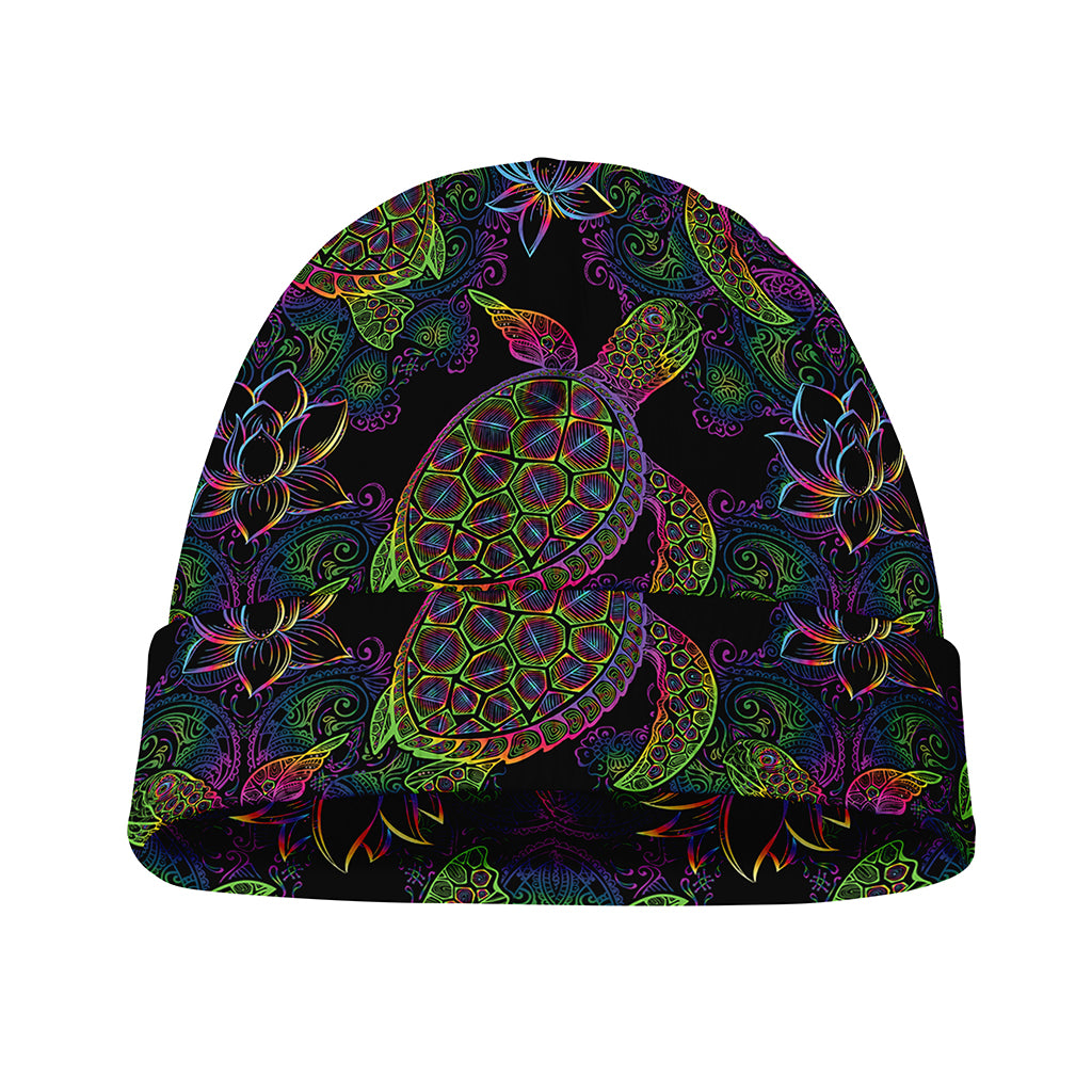 Psychedelic Sea Turtle Pattern Print Beanie
