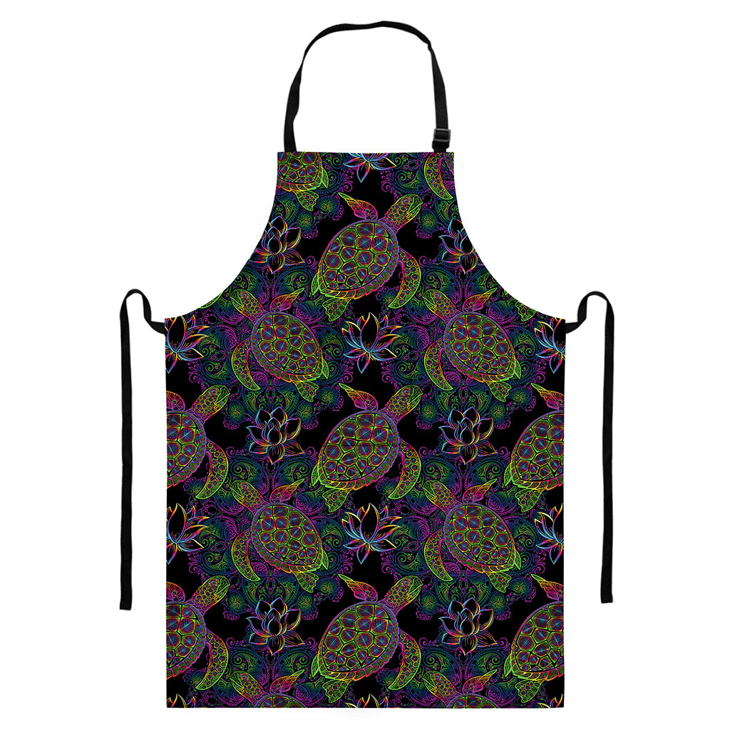 Psychedelic Sea Turtle Pattern Print Bib Apron With Pocket