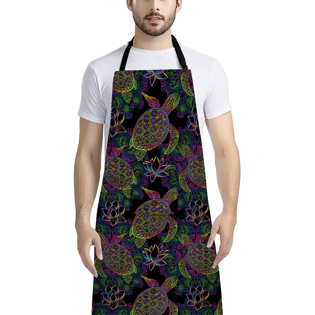 Psychedelic Sea Turtle Pattern Print Bib Apron With Pocket