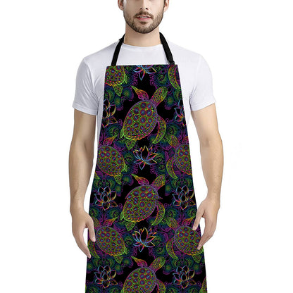 Psychedelic Sea Turtle Pattern Print Bib Apron With Pocket