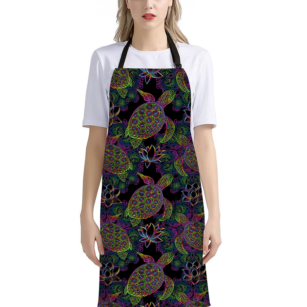 Psychedelic Sea Turtle Pattern Print Bib Apron With Pocket