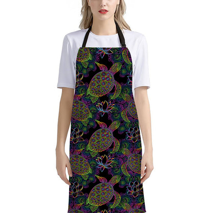Psychedelic Sea Turtle Pattern Print Bib Apron With Pocket