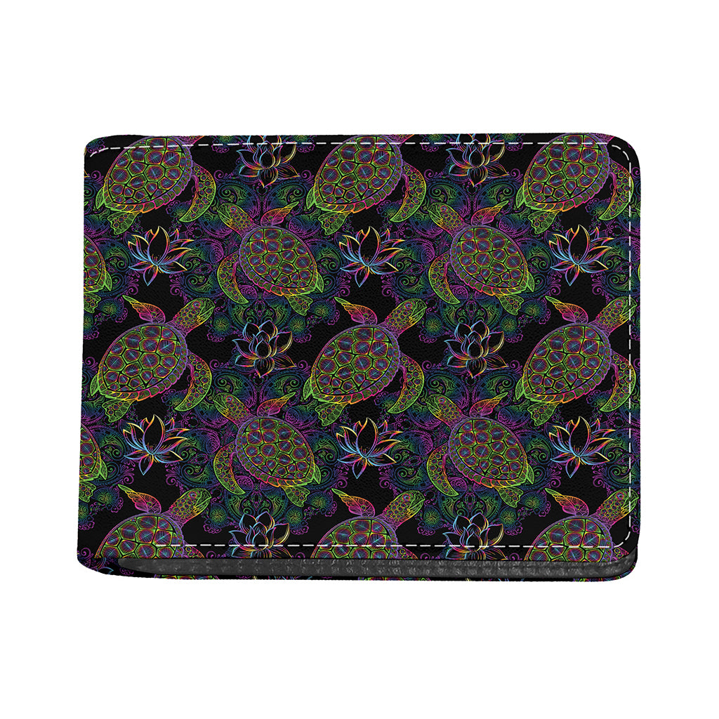 Psychedelic Sea Turtle Pattern Print Bifold Wallet