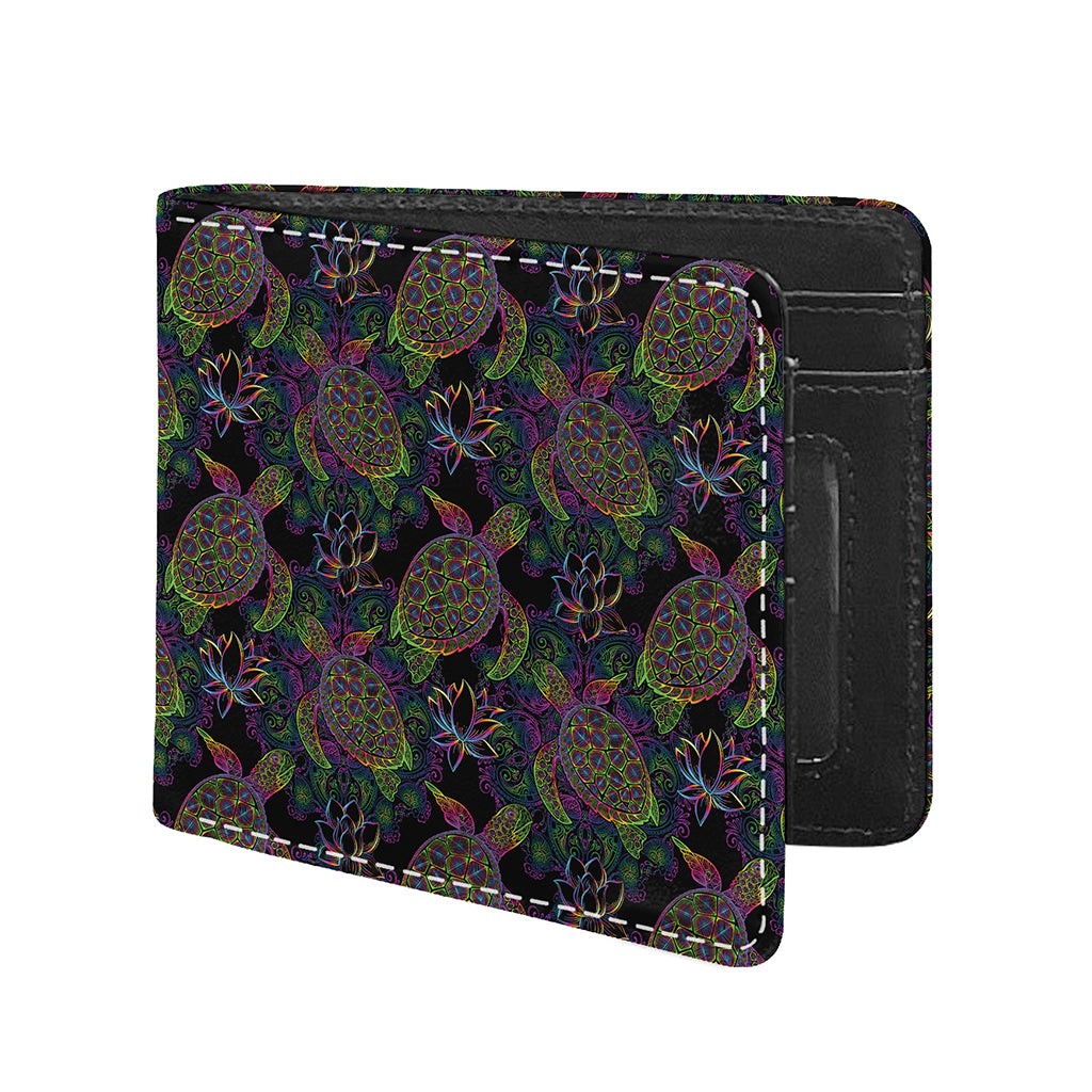 Psychedelic Sea Turtle Pattern Print Bifold Wallet