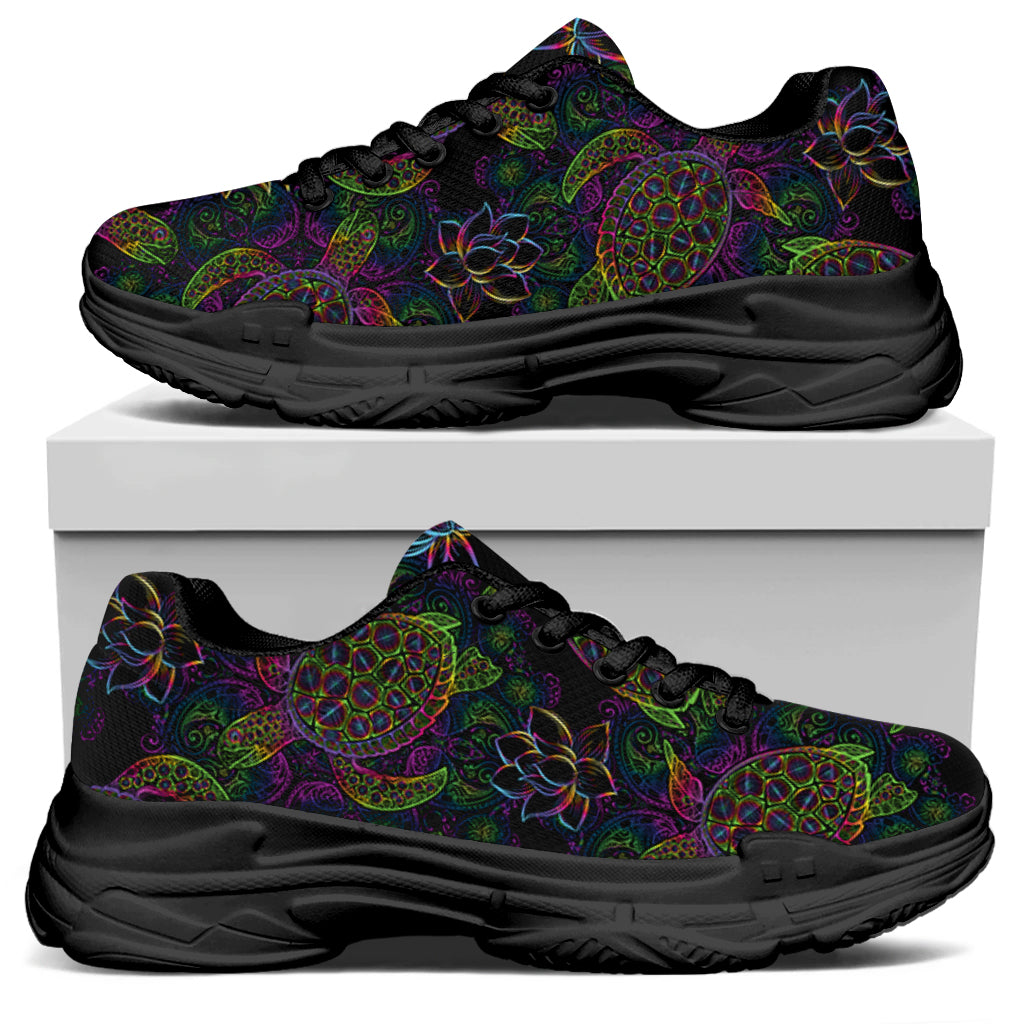 Psychedelic Sea Turtle Pattern Print Black Chunky Shoes